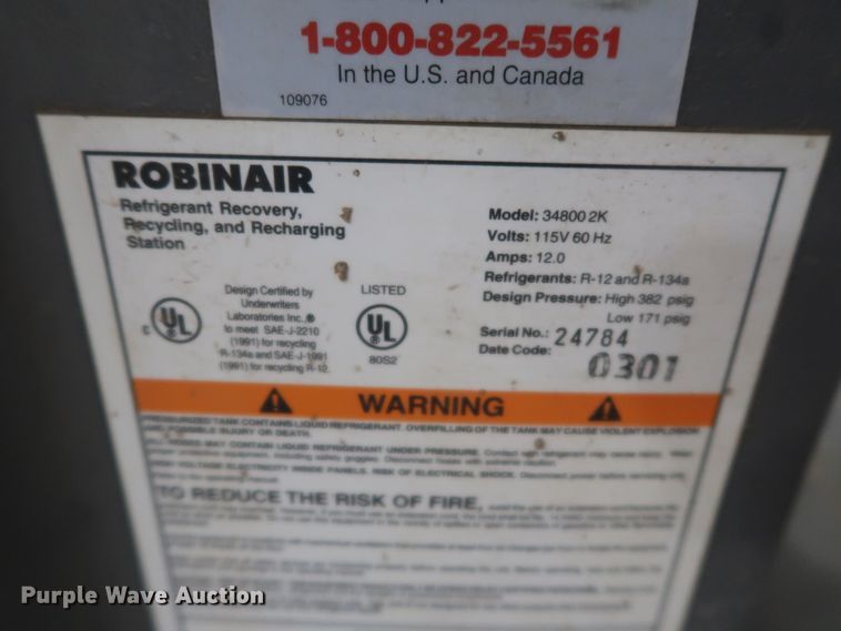 image for item HJ9391 Robinair Cooltech 34800 2K refrigerant service station