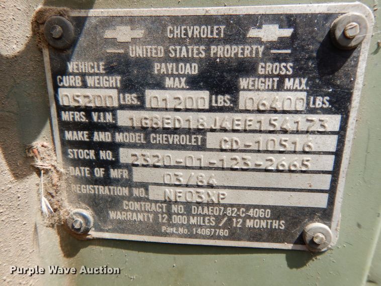 image for item HJ9605 1984 Chevrolet D10 Military Blazer  SUV