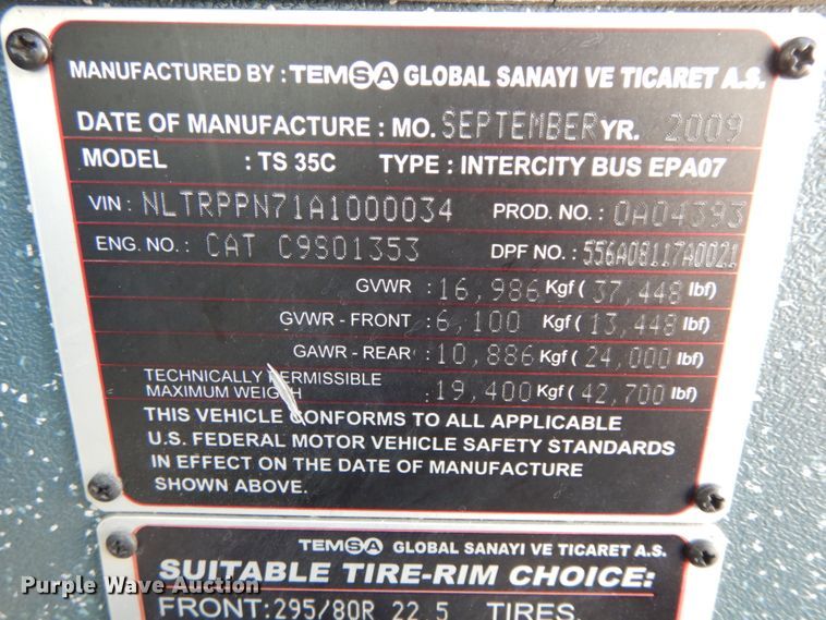 image for item HJ9620 2010 Temsa TS35C  coach bus