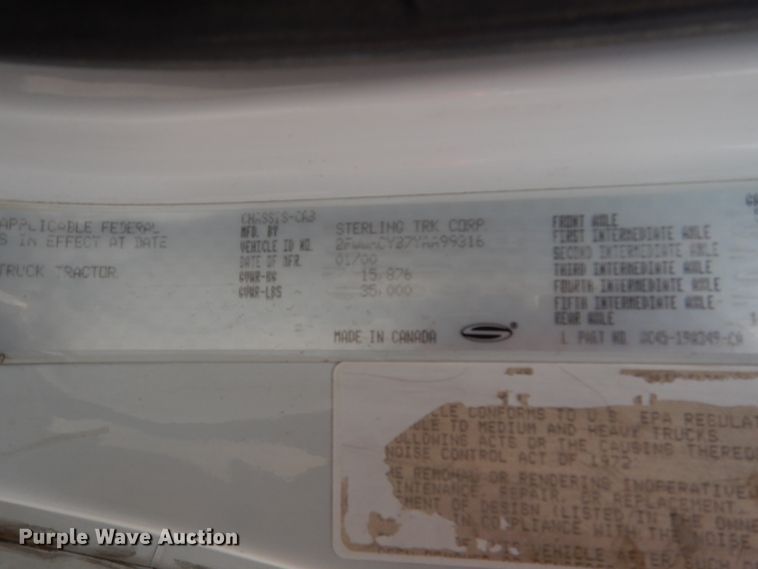 image for item AF9974 2000 Sterling A-Line  truck with 2014 McLaughlin vacuum excavator