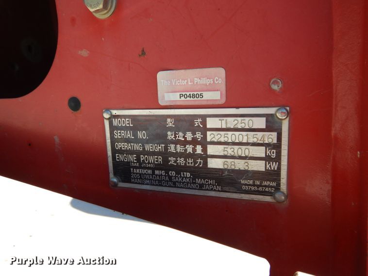 image for item DD2514 2012 Takeuchi TL250  skid steer loader