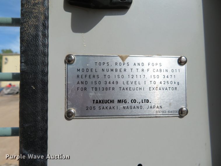 image for item DH1174 2008 Takeuchi TB138FR  mini excavator