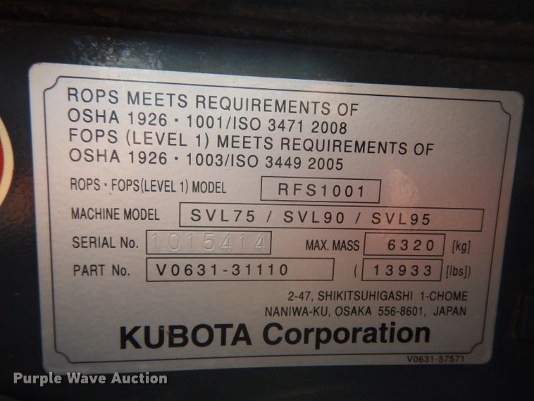 image for item DI8500 2017 Kubota SVL95-2S  tracked skid steer loader