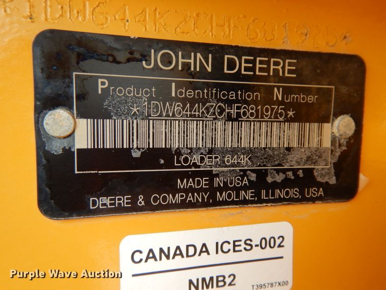 image for item DJ6546 2017 John Deere 644K  wheel loader