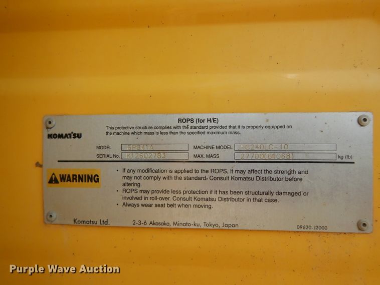 image for item DJ6547 2013 Komatsu PC240LC-10  excavator