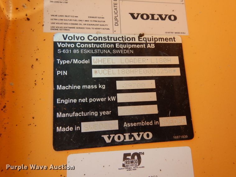 image for item DJ6553 2014 Volvo L180H  wheel loader