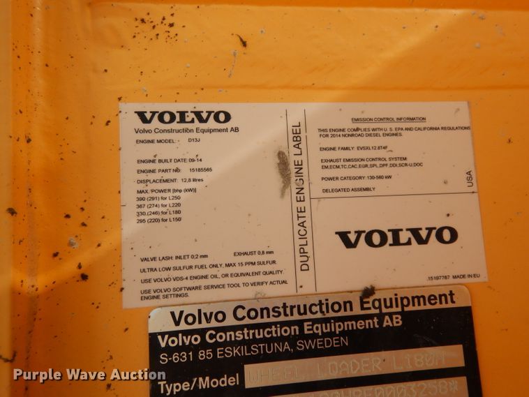 image for item DJ6553 2014 Volvo L180H  wheel loader