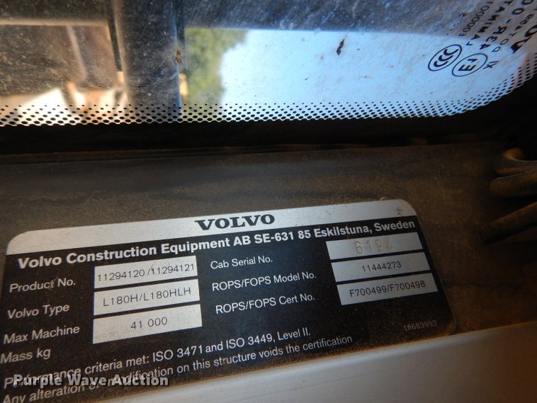 image for item DJ6554 2015 Volvo L180H  wheel loader