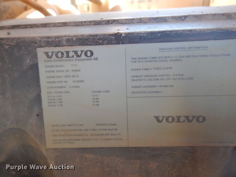 image for item DJ6554 2015 Volvo L180H  wheel loader