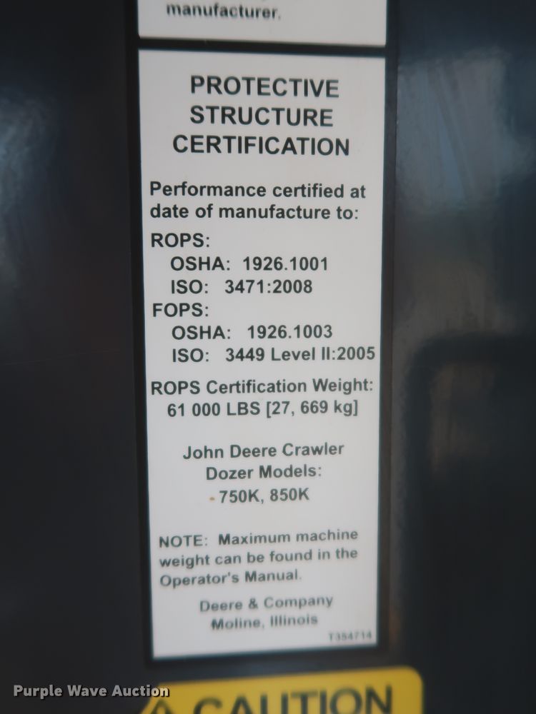 image for item HJ9367 2015 John Deere 850K WLT  dozer