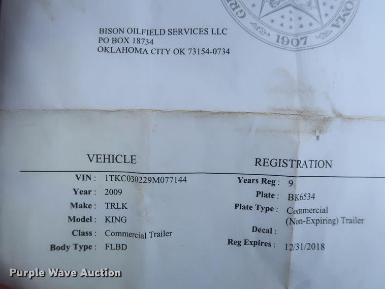 image for item HJ9378 2009 Trail King equipment trailer