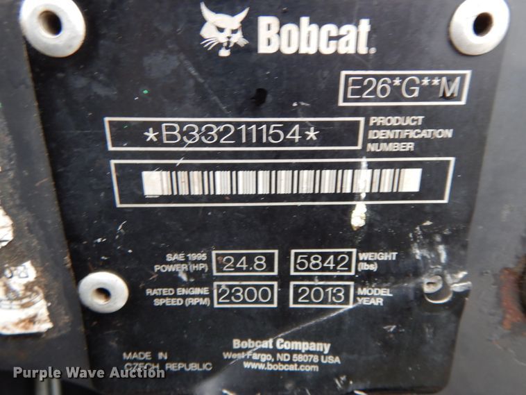 image for item HJ9627 2013 Bobcat E26  mini excavator