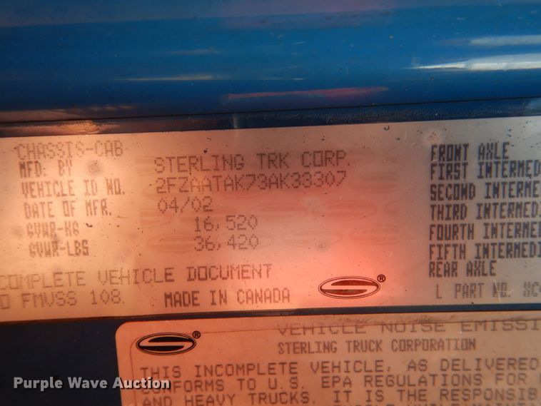 image for item HP9873 2003 Sterling L-Line  sewer jetter  truck