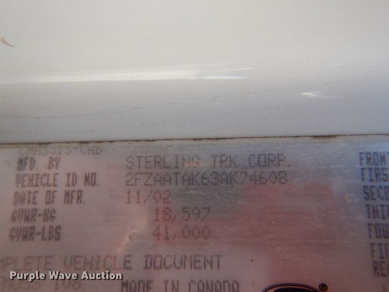 image for item HP9879 2003 Sterling L-Line  sewer jetter truck