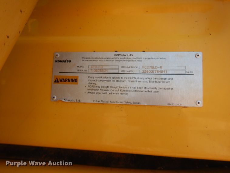 image for item HW9329 2011 Komatsu PC270LC-8  excavator