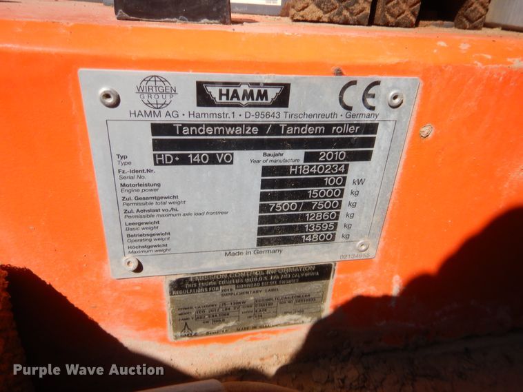 image for item HW9330 2010 Hamm HD140VO  vibratory double drum roller