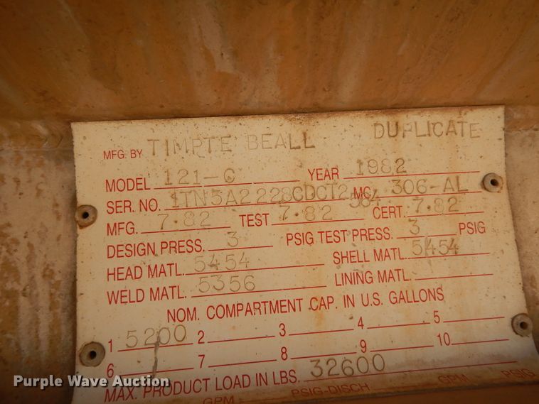 image for item DJ1023 1982 Timpte Beall 121-C tank trailer