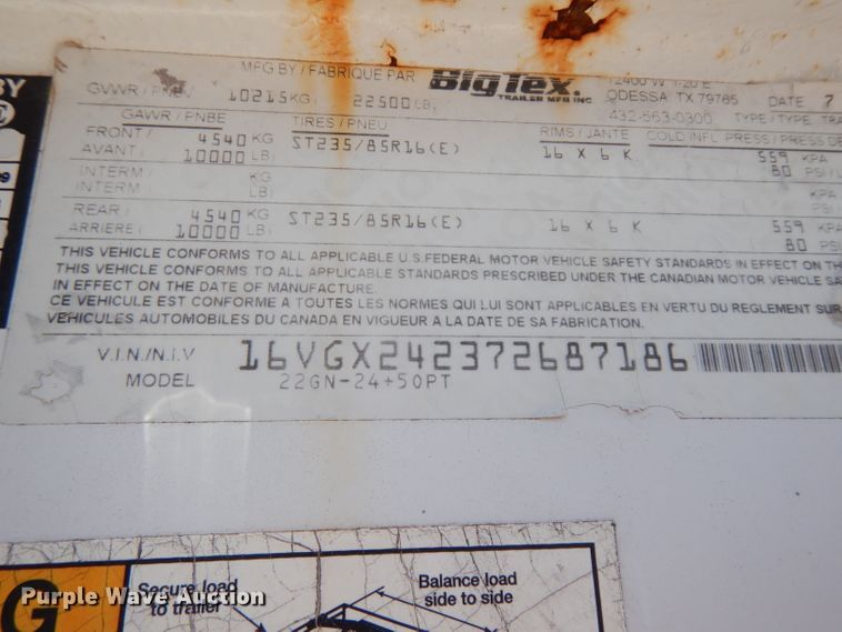 image for item DJ1037 2008 Big Tex equipment trailer