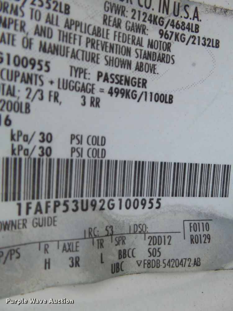 image for item DH3929 2002 Ford Taurus