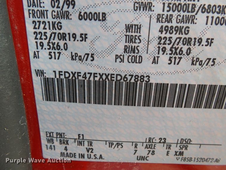 image for item DH3942 1999 Ford F450 Super Duty XL  rescue fire truck