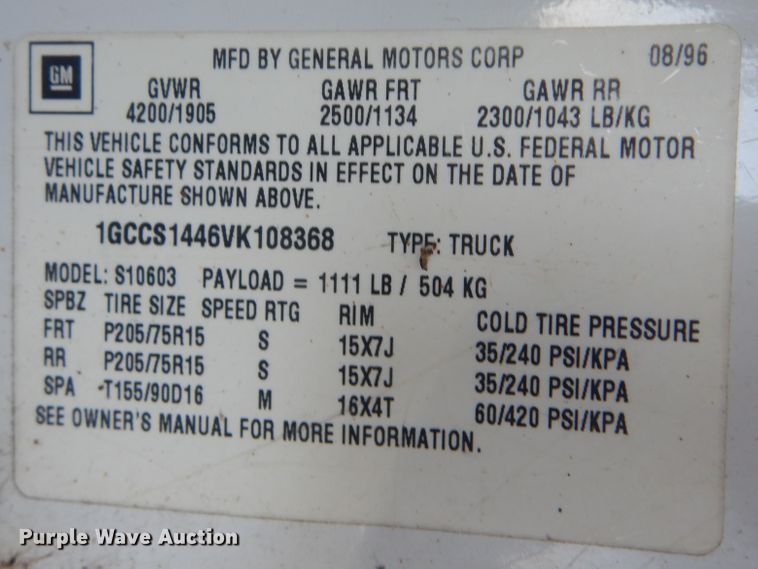 image for item DI0377 1997 Chevrolet S10  pickup truck