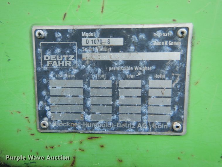 image for item DI0379 Deutz Fahr D1070-S  tractor