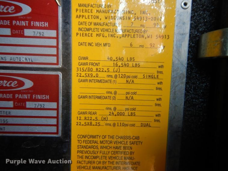 image for item DI8257 1992 Pierce Dash  pumper fire truck