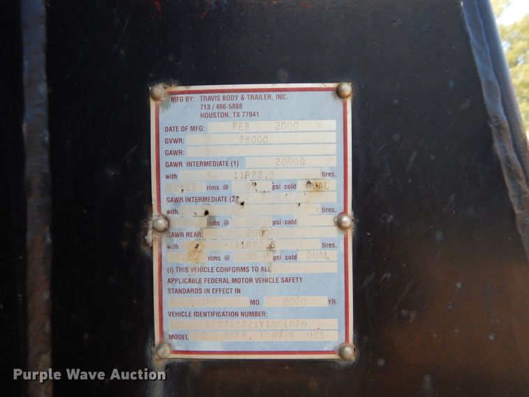 image for item DI8300 2000 Travis end dump trailer