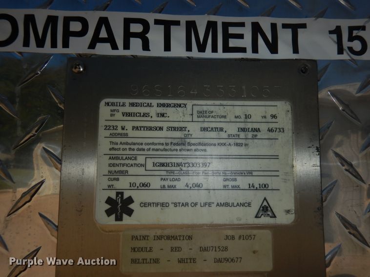 image for item DJ6823 1996 Chevrolet P30HD  ambulance