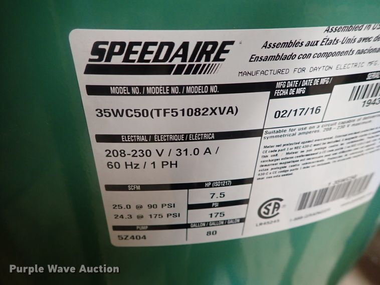 image for item GV9649 Speedaire 35WC50 air compressor