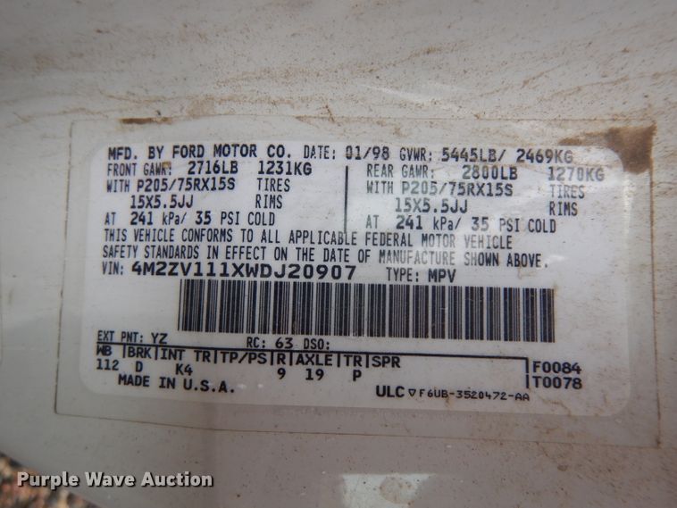 image for item HA9327 1998 Mercury Villager  van