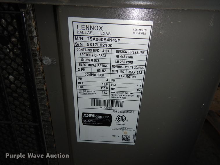 image for item HD9444 Lennox TSA060S4N45Y AC unit