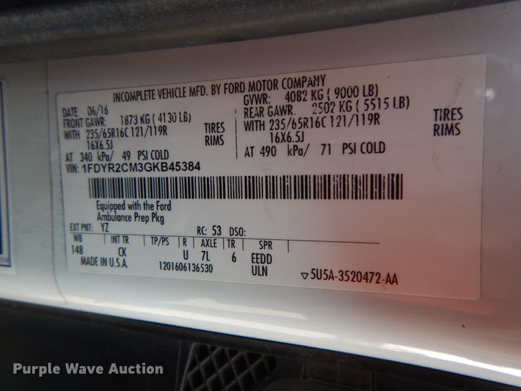 image for item HJ9694 2016 Ford Transit 250  ambulance