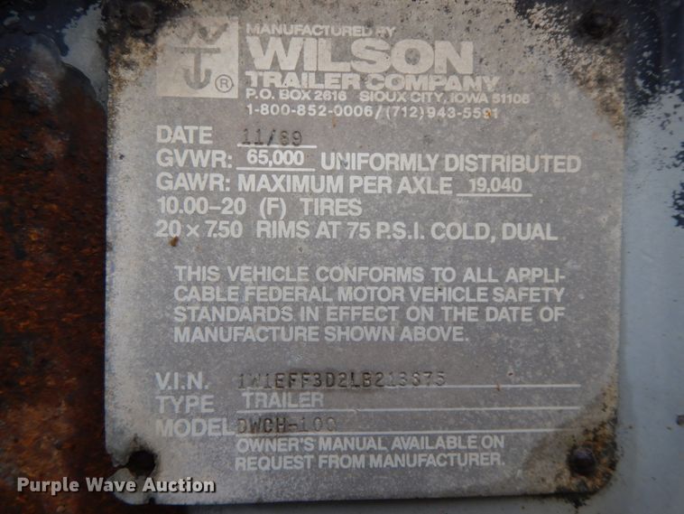 image for item HJ9637 1989 Wilson DWCH-100 double hopper bottom conversion grain trailer