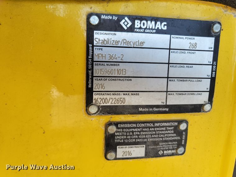 image for item ET9012 2016 Bomag MPH364R  recycler