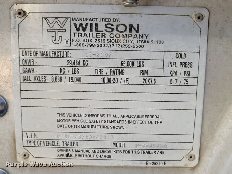 image for item ET9020 2008 Wilson DWG550WB walking floor trailer