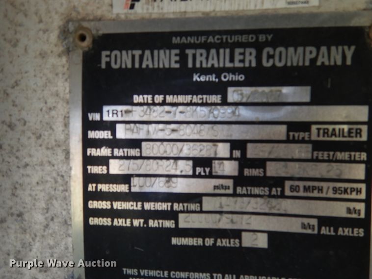 image for item AF9962 2007 Fontaine PAFTW58048WSWI flatbed trailer