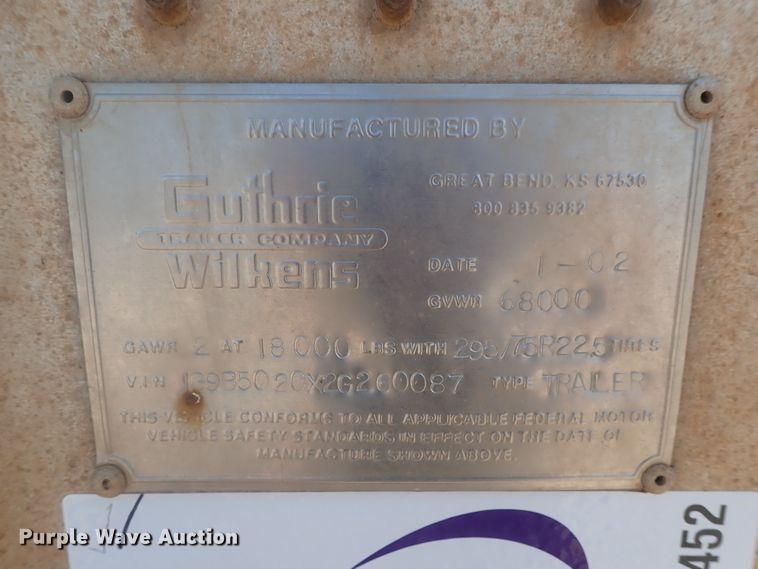 image for item DC1452 2002 Guthrie Wilkens GWFT50 walking floor trailer