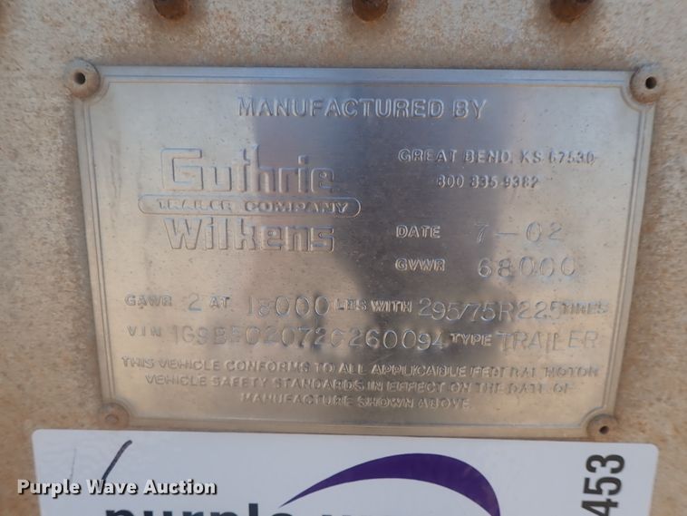 image for item DC1453 2002 Guthrie Wilkens GWFT50 walking floor trailer