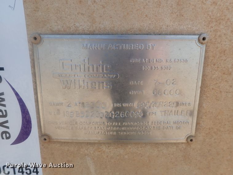 image for item DC1454 2002 Guthrie Wilkens GWFT50 walking floor trailer