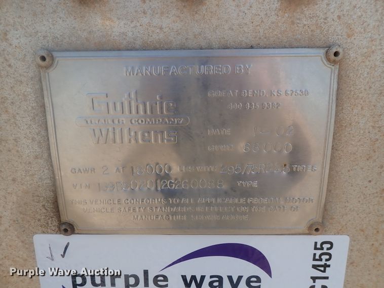 image for item DC1455 2002 Guthrie Wilkens GWFT50 walking floor trailer