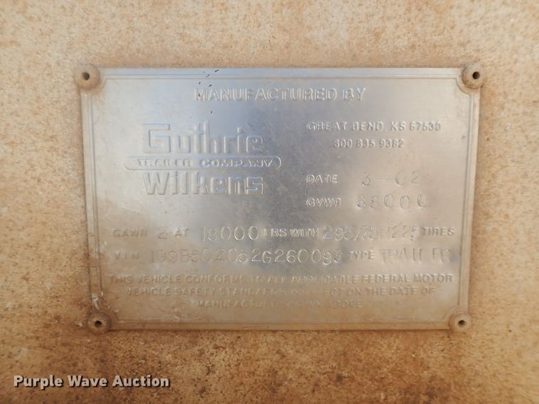 image for item DC1458 2002 Guthrie Wilkens GWFT50 walking floor trailer