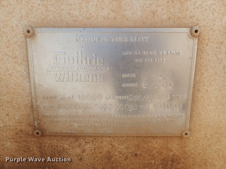 image for item DC1458 2002 Guthrie Wilkens GWFT50 walking floor trailer