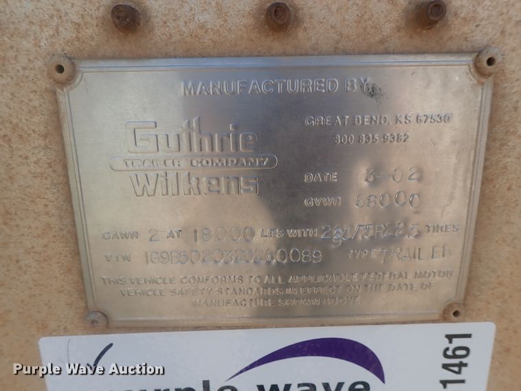 image for item DC1461 2002 Guthrie Wilkens GWFT50 walking floor trailer