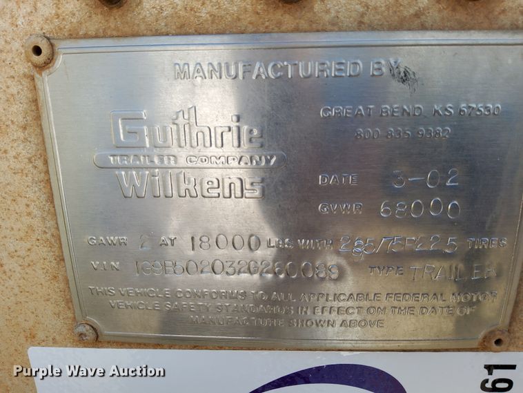 image for item DC1461 2002 Guthrie Wilkens GWFT50 walking floor trailer