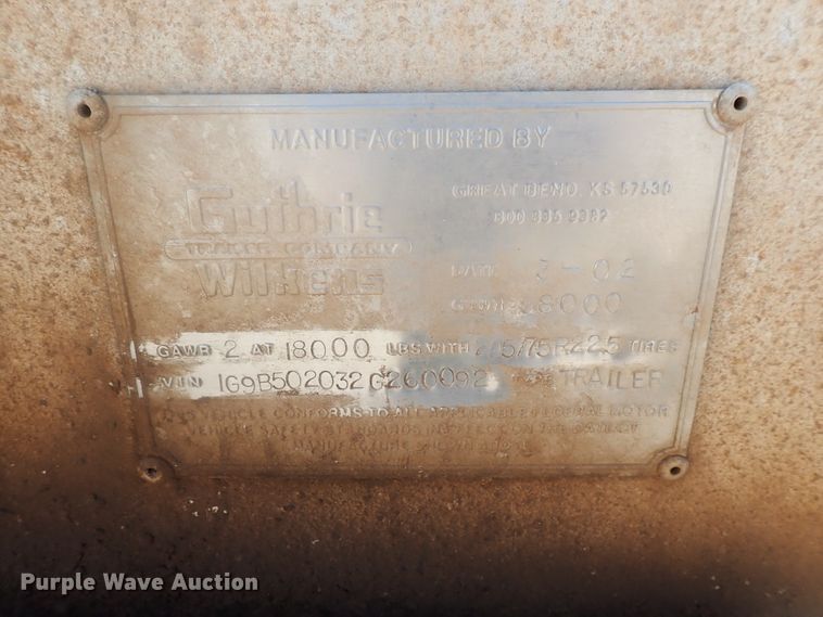 image for item DC1462 2002 Guthrie Wilkens GWFT50 walking floor trailer