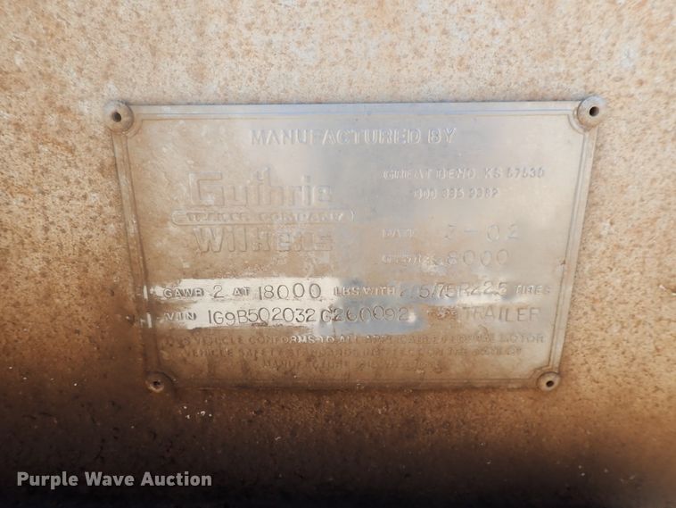 image for item DC1462 2002 Guthrie Wilkens GWFT50 walking floor trailer