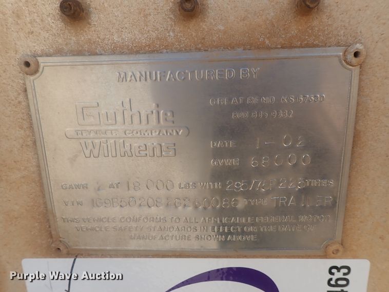 image for item DC1463 2002 Guthrie Wilkens GWFT50 walking floor trailer