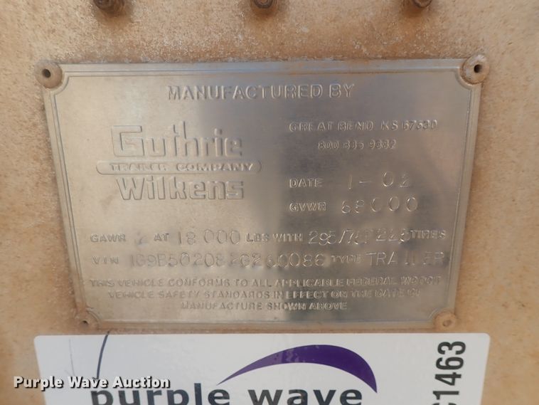 image for item DC1463 2002 Guthrie Wilkens GWFT50 walking floor trailer