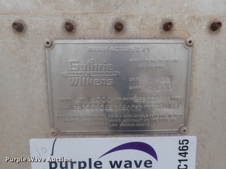 image for item DC1465 2002 Guthrie Wilkens GWFT50 walking floor trailer